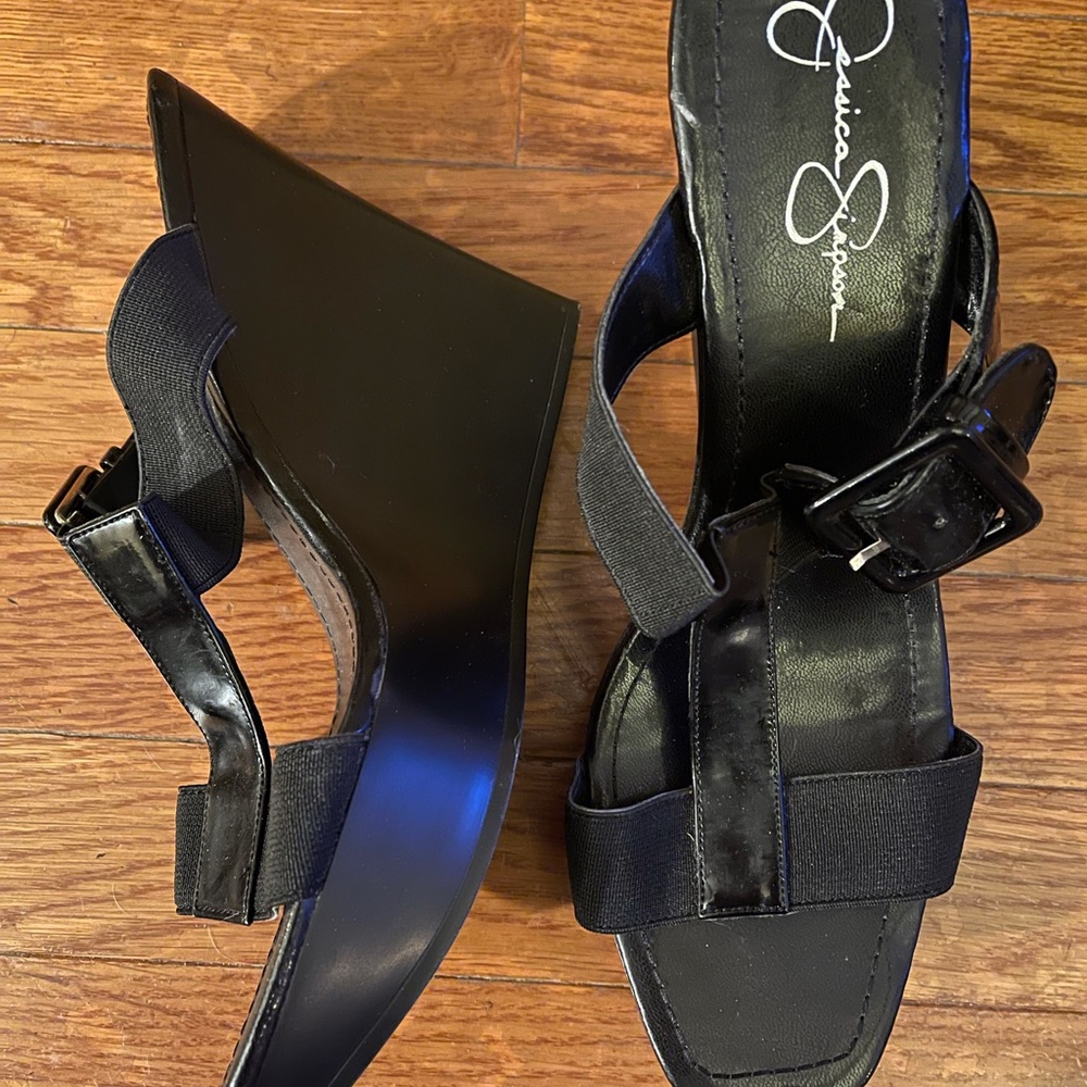Jessica Simpson Black Wedge Platforms, Size 10